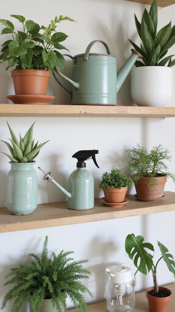 21 Aesthetic Plant Decor Indoor Ideas That Will Revamp Your Room Design (You’ll Love #10!) - 21. Plant Care Essentials Display