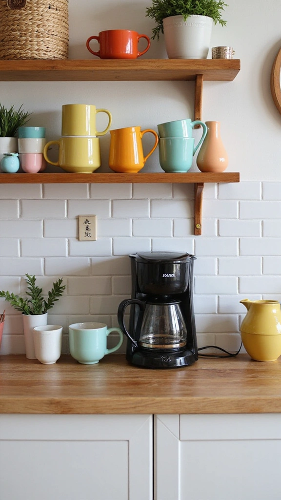 21 Vibrant Kitchen Countertop Decor Ideas That Will Wow Your Guests! - 15. Colorful Coffee Station