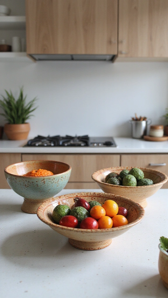 21 Vibrant Kitchen Countertop Decor Ideas That Will Wow Your Guests! - 16. Funky Decorative Bowls