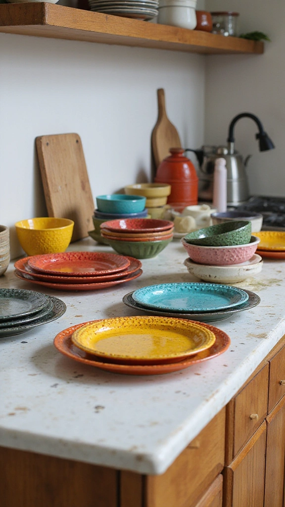 21 Vibrant Kitchen Countertop Decor Ideas That Will Wow Your Guests! - 18. Textured Tableware