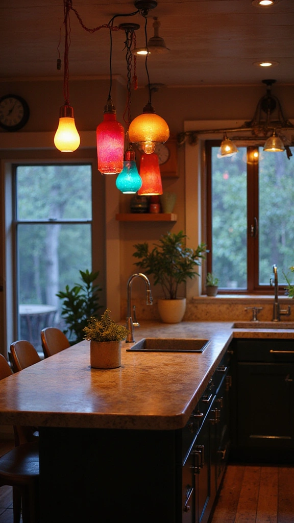 21 Vibrant Kitchen Countertop Decor Ideas That Will Wow Your Guests! - 19. Bright Lighting Fixtures