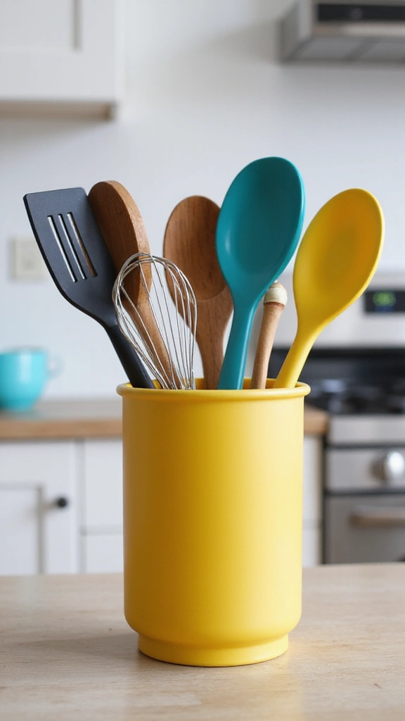 21 Vibrant Kitchen Countertop Decor Ideas That Will Wow Your Guests! - 2. Bold Colorful Utensil Holder