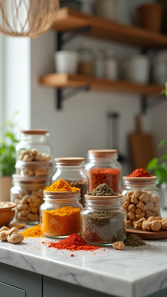 21 Vibrant Kitchen Countertop Decor Ideas That Will Wow Your Guests! - 20. Decorative Glass Jars