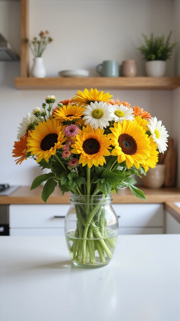 21 Vibrant Kitchen Countertop Decor Ideas That Will Wow Your Guests! - 5. Cheerful Vase Centerpiece