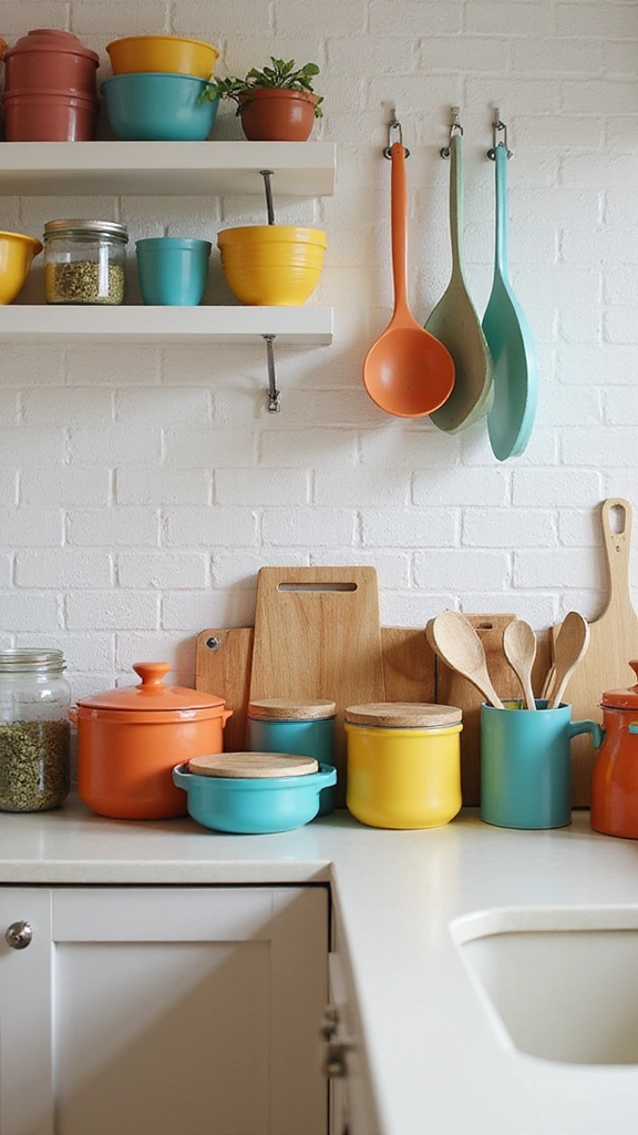 21 Vibrant Kitchen Countertop Decor Ideas That Will Wow Your Guests! - 6. Color-Blocked Accessories