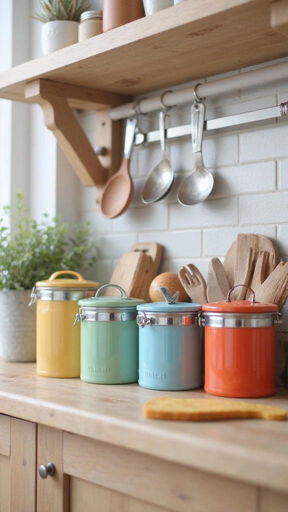 21 Vibrant Kitchen Countertop Decor Ideas That Will Wow Your Guests! - 8. Multicolored Canisters
