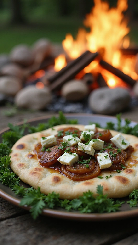 30 Quick and Easy Camping Meal Ideas That Will Elevate Your Outdoor Adventures! - 22. Caramelized Onion and Feta Flatbread